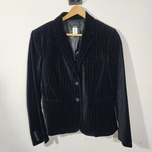 Vtg J Crew Factory Black Velvet Pinstripe Blazer Jacket Size 10 90s Y2k